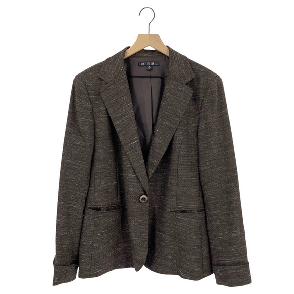 Lafayette 148 NY Virgin Wool Hemp Blazer Marled Brown Size 16 - Picture 1 of 8